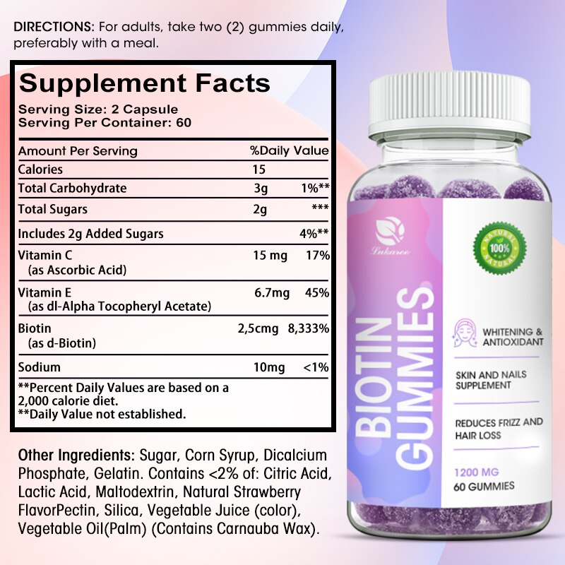 Lukaree Biotin Gummies Hair Growth Supplement Healthier Hair Skin Nails Vitamin C Antioxidant Hair Restorative for Men and Women