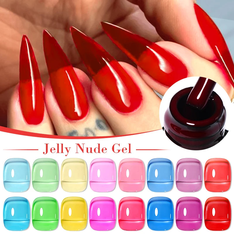 MEET ACROSS 7ml Jelly Glass Gel Nail Polish Semi-transparent Sea Blue Gel Polish Summer Sparkly Rainbow Nail Art UV Gel Varnish