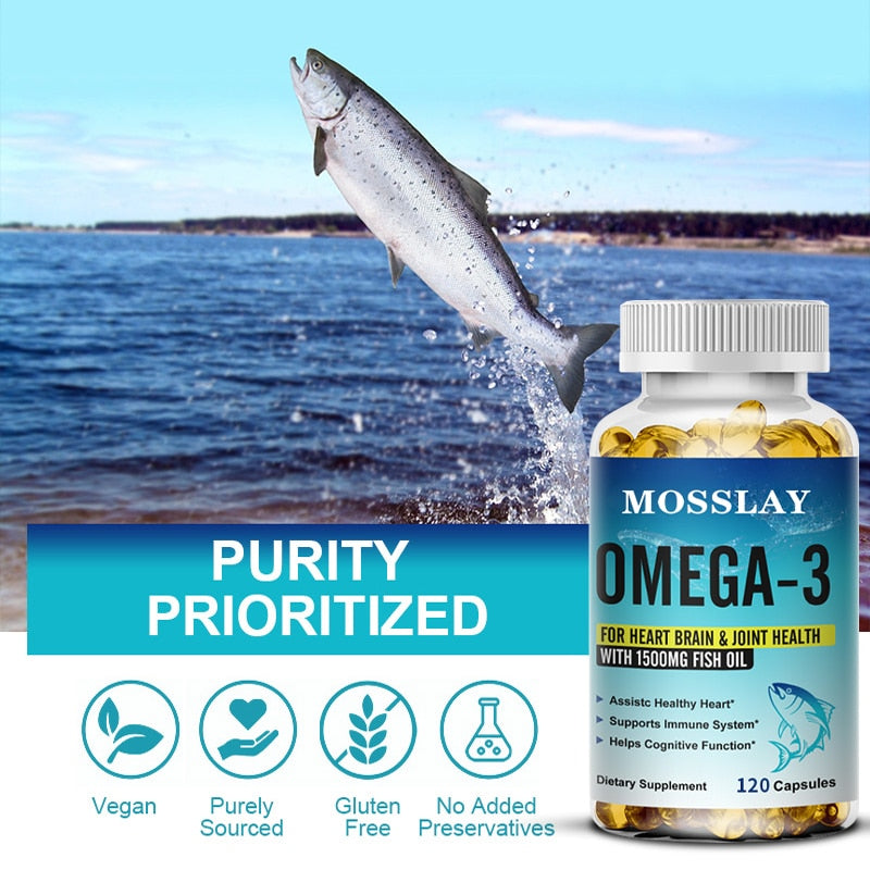 MOSSLAY Omega-3 S Fish Oil Dietary Supplement - Helps Support Brain and Heart Health, Including EPA & DHA - 1500 Mg Per Serving