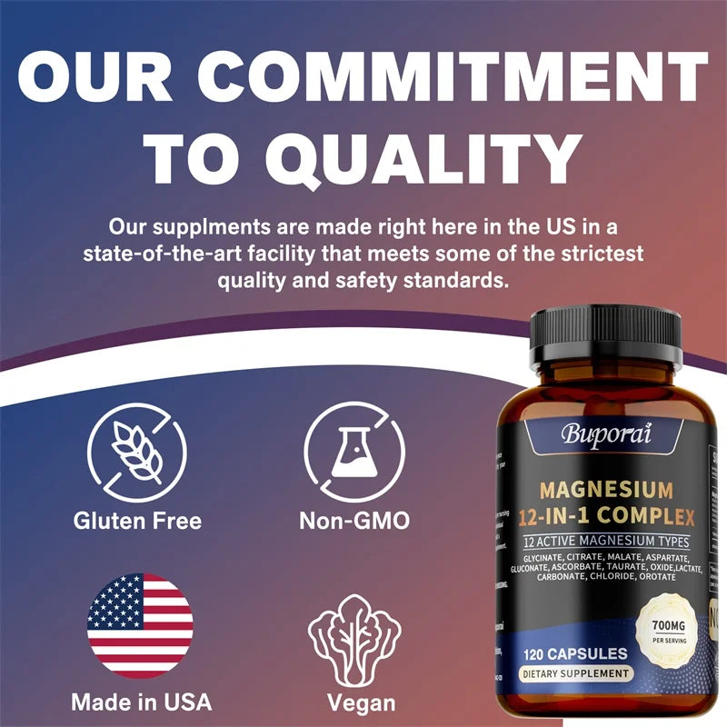Magnesium Complex Capsules - Bone & Heart Health Supplement, Sleep Support,Muscle Relaxation,Stress & Anxiety Relief