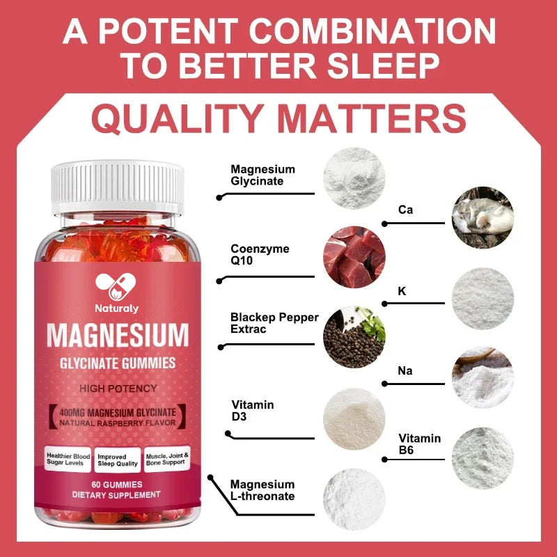 Magnesium Glycinate 400mg Supplement for Natural Sleep Support Bone Health Immunity Mood Support Heart Health & Muscle Recovery