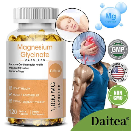 Magnesium Glycinate Capsules - Helps with Stress, Muscle, Sleep, Joints, Bones, Immune and Cardiovascular Health