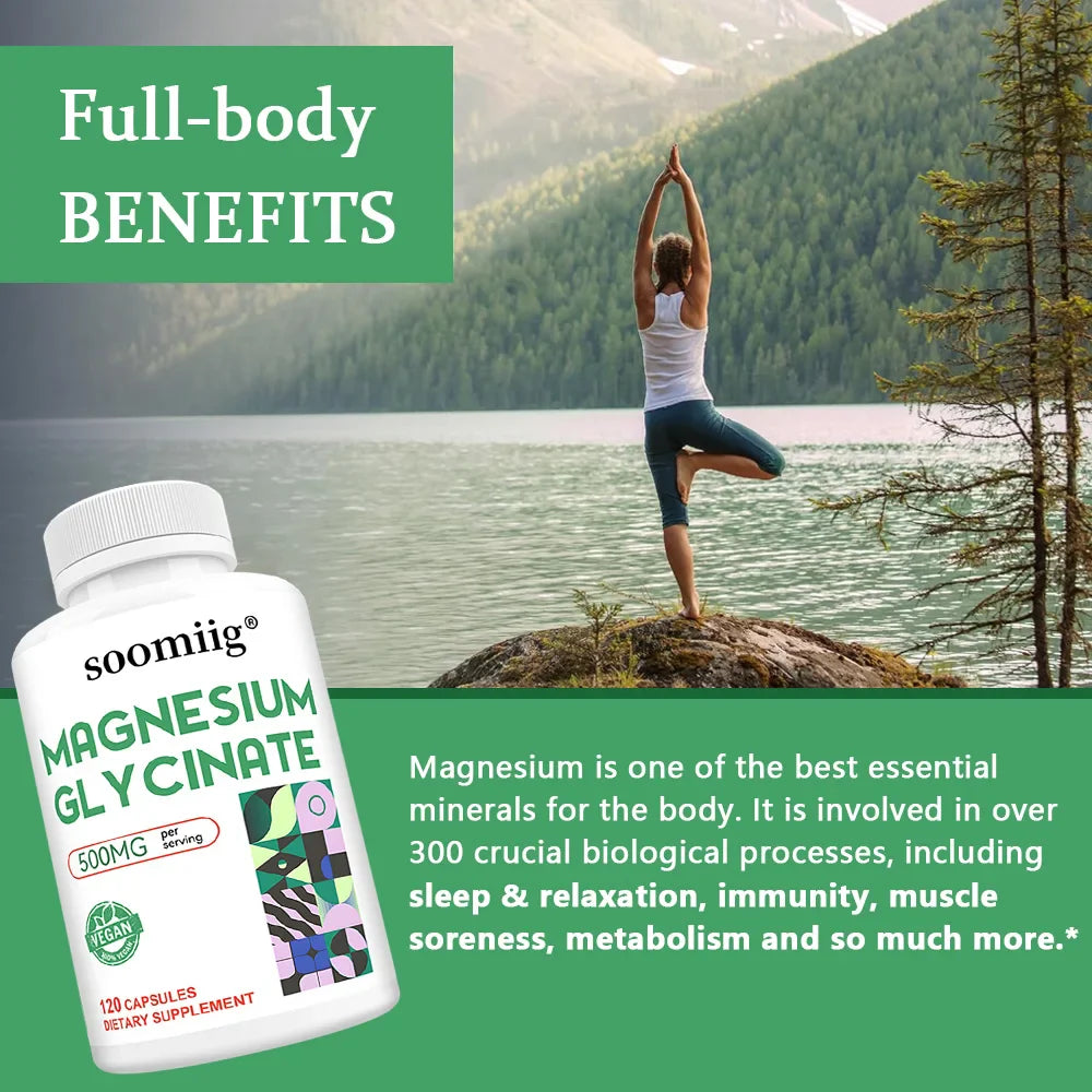 Magnesium Glycinate Capsules - Support Muscle, Bone, Cardiovascular Health Mineral Supplement, Helps with Stress, Natural Sleep