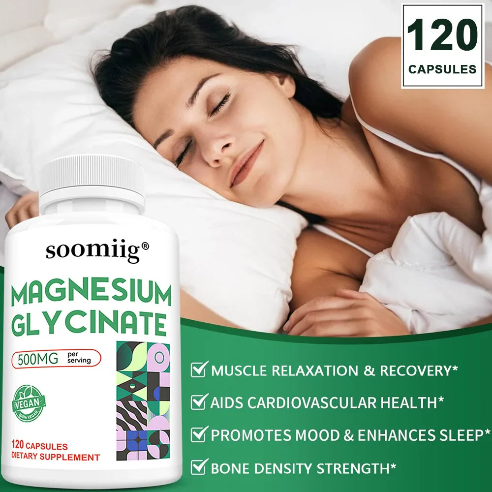 Magnesium Glycinate Capsules - Support Muscle, Bone, Cardiovascular Health Mineral Supplement, Helps with Stress, Natural Sleep