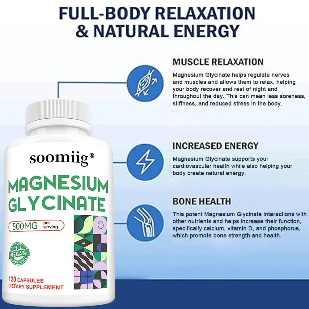 Magnesium Glycinate Capsules - Support Muscle, Bone, Cardiovascular Health Mineral Supplement, Helps with Stress, Natural Sleep