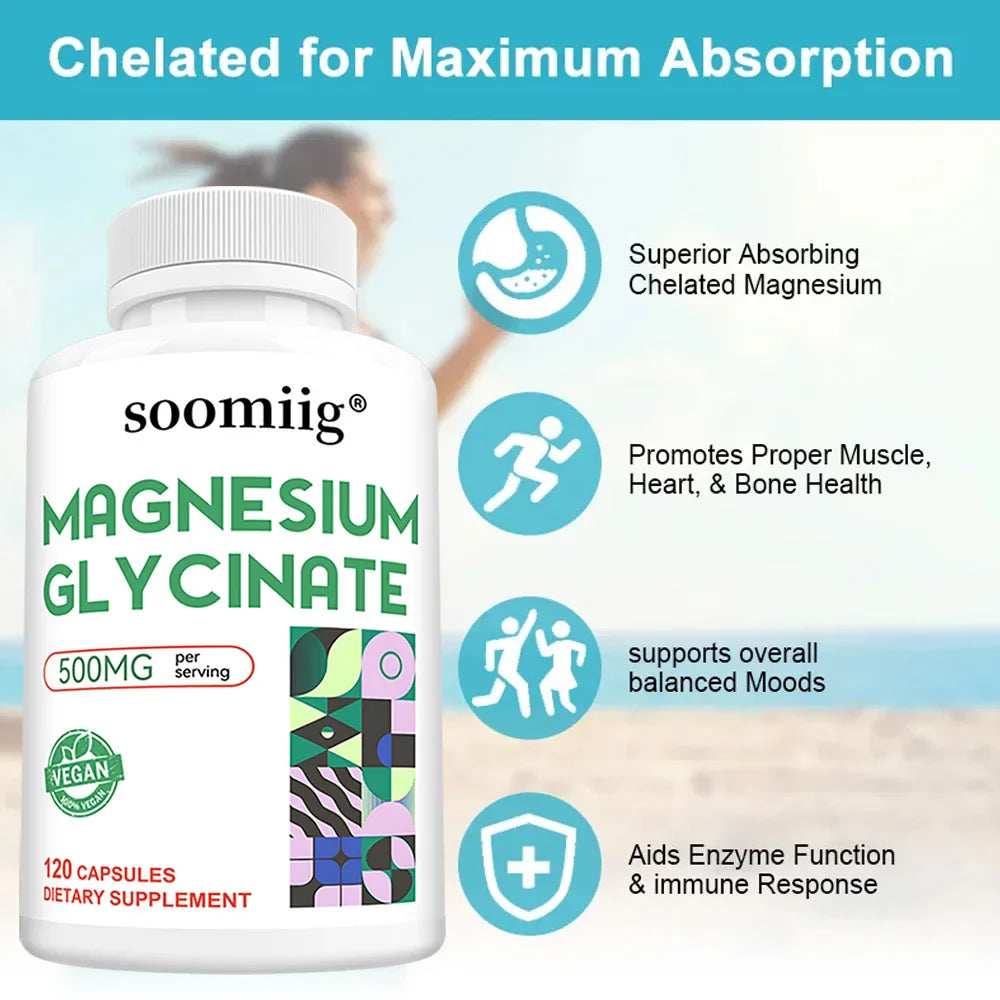 Magnesium Glycinate Capsules - Support Muscle, Bone, Cardiovascular Health Mineral Supplement, Helps with Stress, Natural Sleep