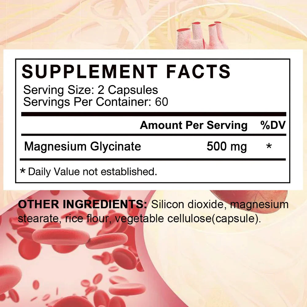 Magnesium Glycinate Capsules - Support Muscle, Bone, Cardiovascular Health Mineral Supplement, Helps with Stress, Natural Sleep