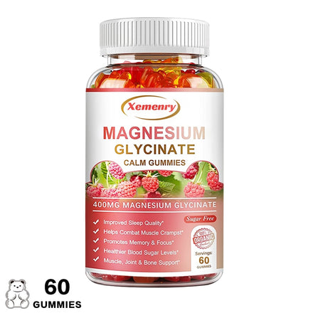 Magnesium Glycinate Gummies 400mg - Sugar Free Magnesium Potassium Supplement with Vitamins, CoQ10 for Calm Mood & Sleep Support