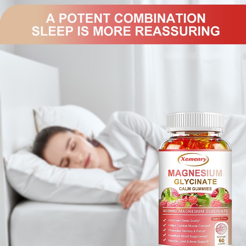Magnesium Glycinate Gummies 400mg - Sugar Free Magnesium Potassium Supplement with Vitamins, CoQ10 for Calm Mood & Sleep Support