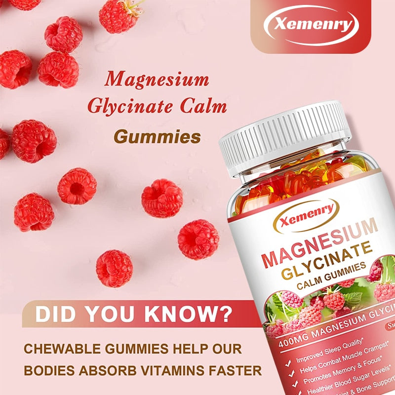 Magnesium Glycinate Gummies 400mg - Sugar Free Magnesium Potassium Supplement with Vitamins, CoQ10 for Calm Mood & Sleep Support