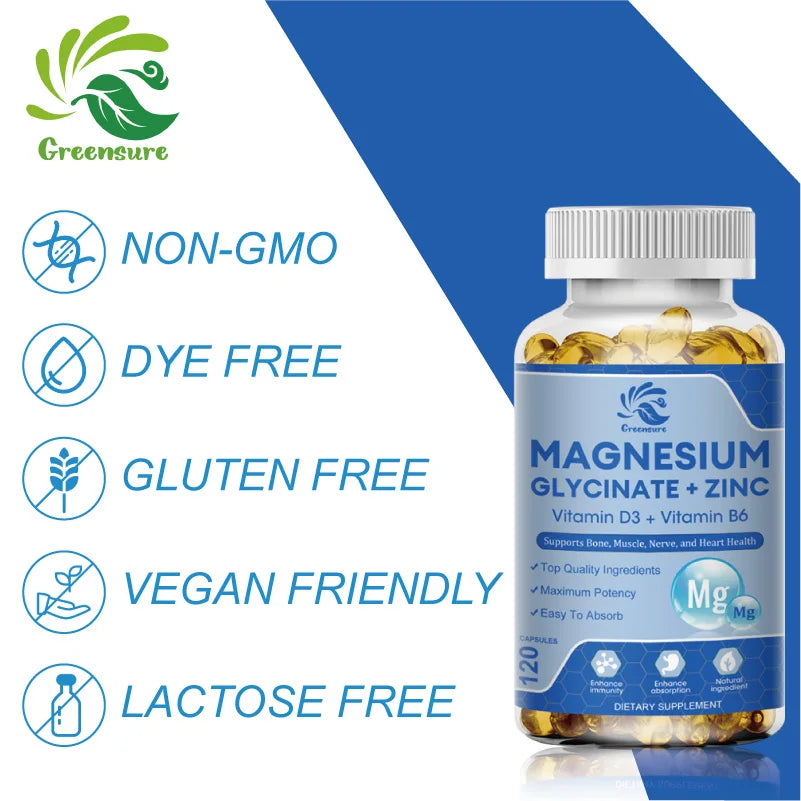 Magnesium Glycinate & Zinc 500mg Mineral Supplement for Supports Muscle Joint and Health Maximum Absorption