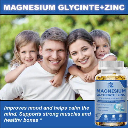 Magnesium Glycinate & Zinc 500mg Mineral Supplement for Supports Muscle Joint and Health Maximum Absorption