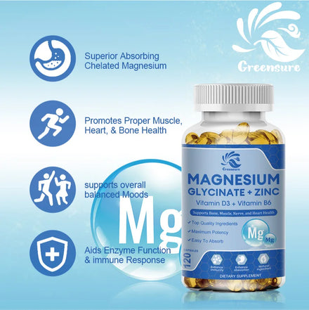 Magnesium Glycinate & Zinc 500mg Mineral Supplement for Supports Muscle Joint and Health Maximum Absorption