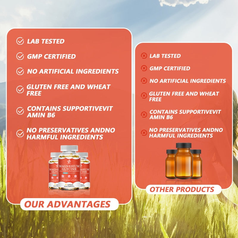 Magnesium Glycinate capsules - Vitamin D & B6, CoQ10, Magnesium Supplement calcium for Relaxation, Cognition and Sleep Quality