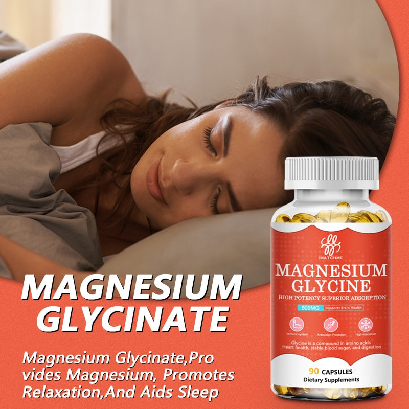 Magnesium Glycinate capsules - Vitamin D & B6, CoQ10, Magnesium Supplement calcium for Relaxation, Cognition and Sleep Quality