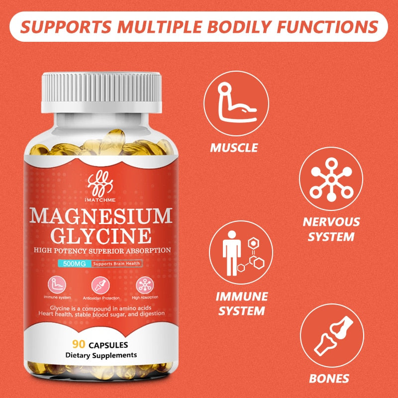 Magnesium Glycinate capsules - Vitamin D & B6, CoQ10, Magnesium Supplement calcium for Relaxation, Cognition and Sleep Quality