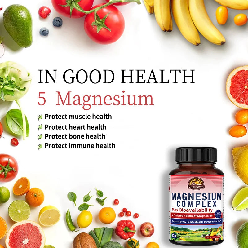 Magnesium Supplement, Multi-Magnesium Complex, Dietary Supplement, Supports Muscle Health, Relaxation, 30/60/120 Capsules
