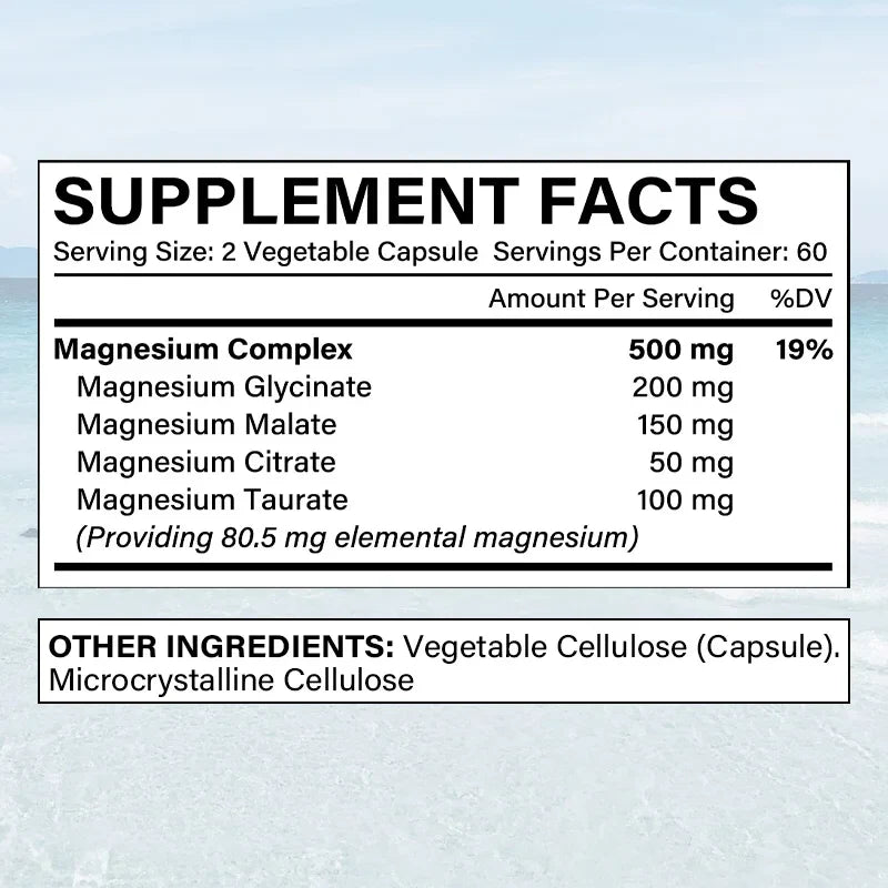 Magnesium Supplement, Multi-Magnesium Complex, Dietary Supplement, Supports Muscle Health, Relaxation, 30/60/120 Capsules