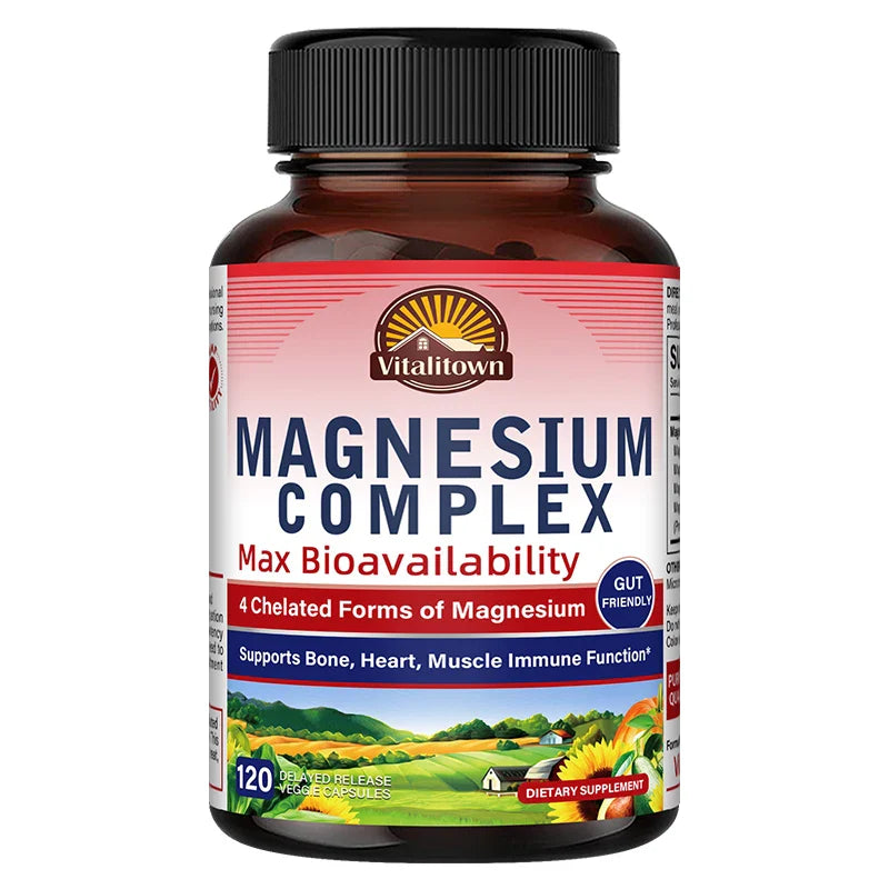 Magnesium Supplement, Multi-Magnesium Complex, Dietary Supplement, Supports Muscle Health, Relaxation, 30/60/120 Capsules