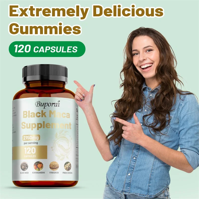 Male Enhancing Black Maca Capsules, Men's Supplements To Boost Stamina, Performance, Energy, Men's Muscle Enlargement
