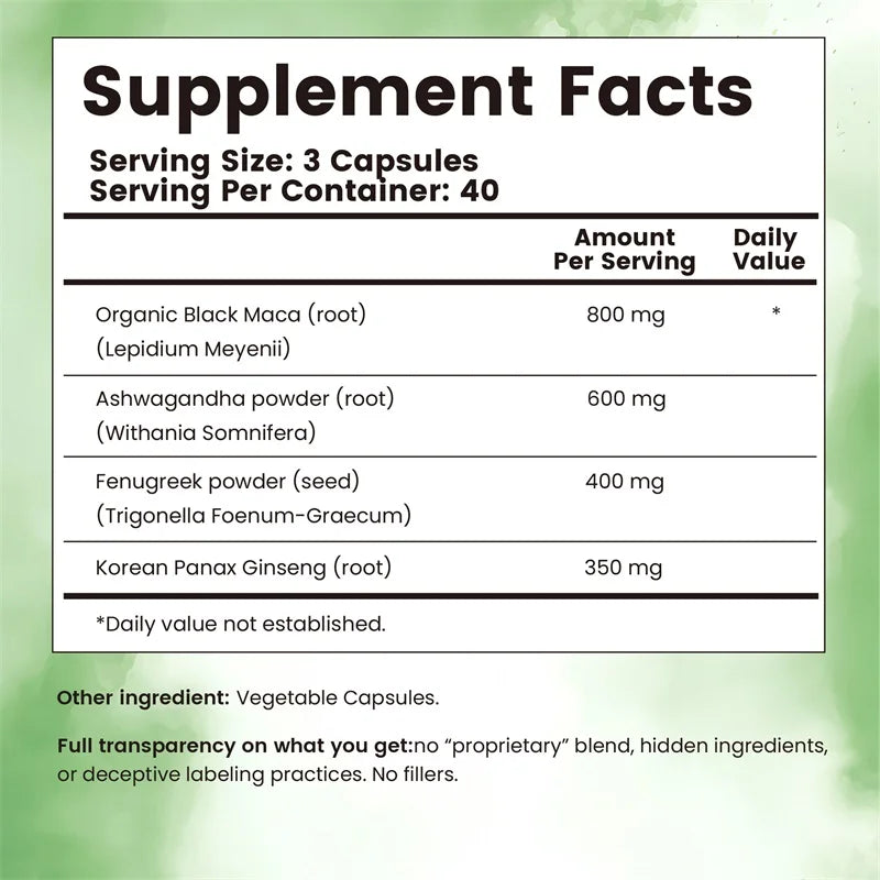 Male Enhancing Black Maca Capsules, Men's Supplements To Boost Stamina, Performance, Energy, Men's Muscle Enlargement