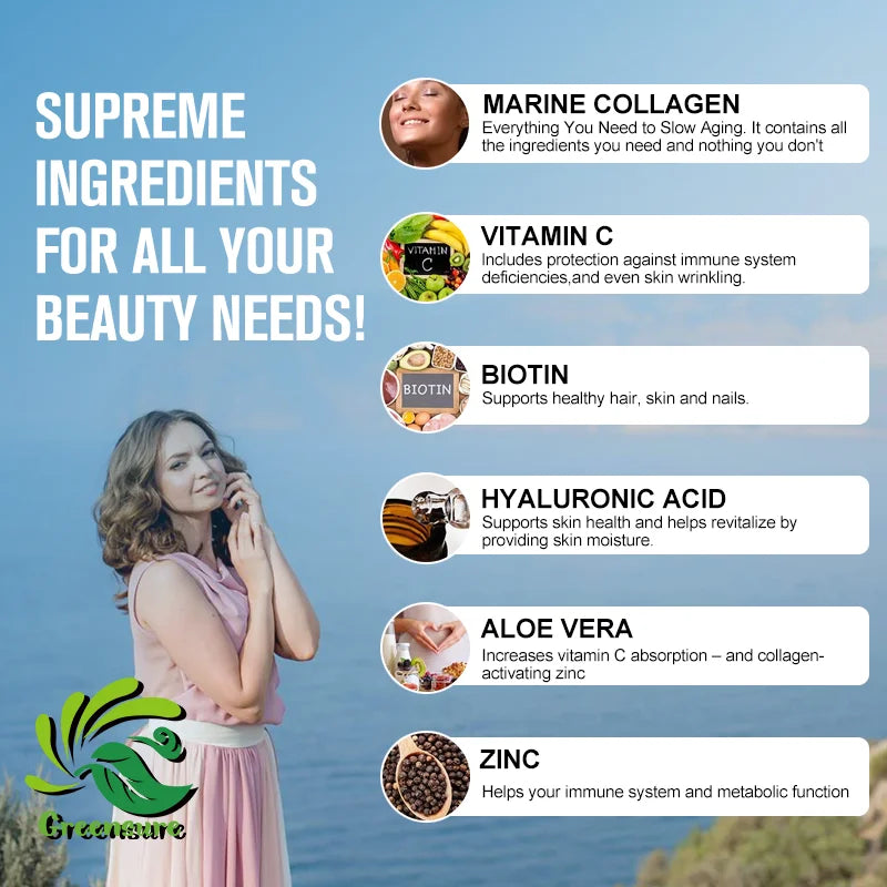 Marine Collagen Capsule for Whitening Beauty Supplement Radiant Skin, Hair, Nails, Joints, & Bones - 60/120 Capsules