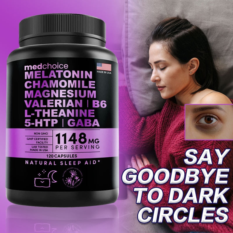 Melatonin 6 Mg Natural Sleep Aid, Sleep Supplement with Theanine, 5 HTPs, GABA, Valerian Root, Chamomile, Vitamin B6, Aids Sleep