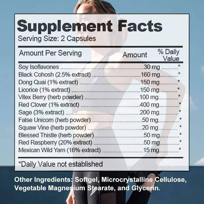 Menopause Support Supplement for Women - Relieves Fatigue, Bloating, Hot Flashes, Mood Swings - Supports PMS, PMDD, PCOS