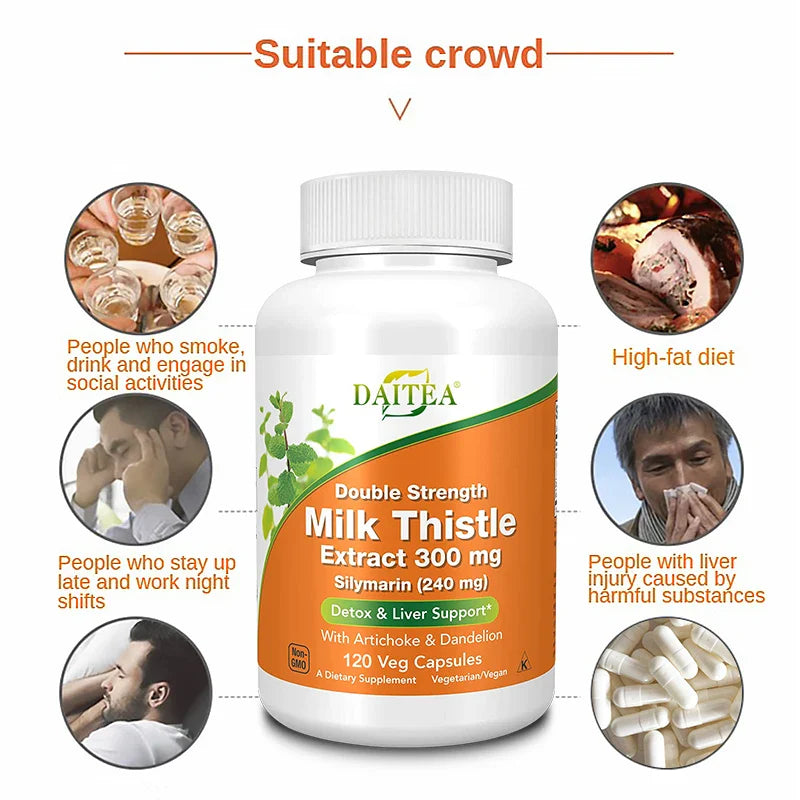 Milk Thistle, Artichoke & Dandelion Dual Action Milk Thistle Extract 300mg, Liver Protectant, Fatty Liver Supplement, Alcoholism