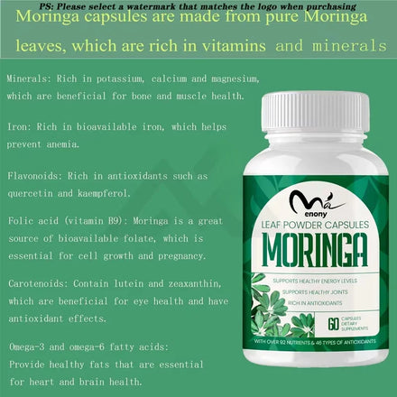 Moringa powder organic capsules 800mg, used for immune support, intestinal health, vitamins, natural green antioxidants