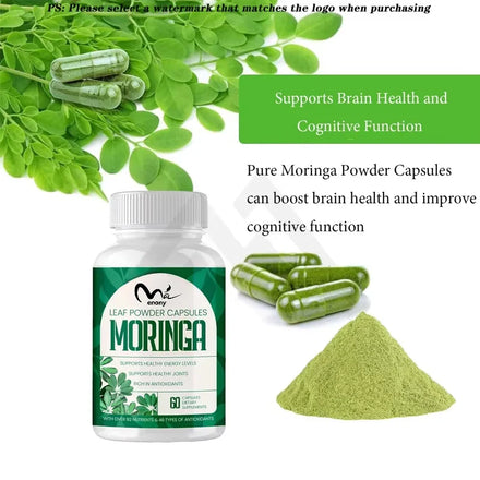 Moringa powder organic capsules 800mg, used for immune support, intestinal health, vitamins, natural green antioxidants