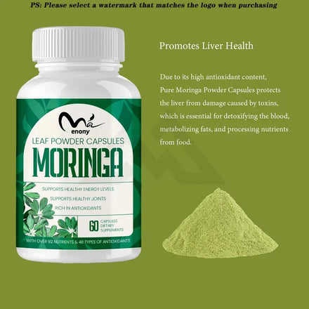 Moringa powder organic capsules 800mg, used for immune support, intestinal health, vitamins, natural green antioxidants