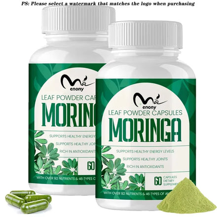 Moringa powder organic capsules 800mg, used for immune support, intestinal health, vitamins, natural green antioxidants