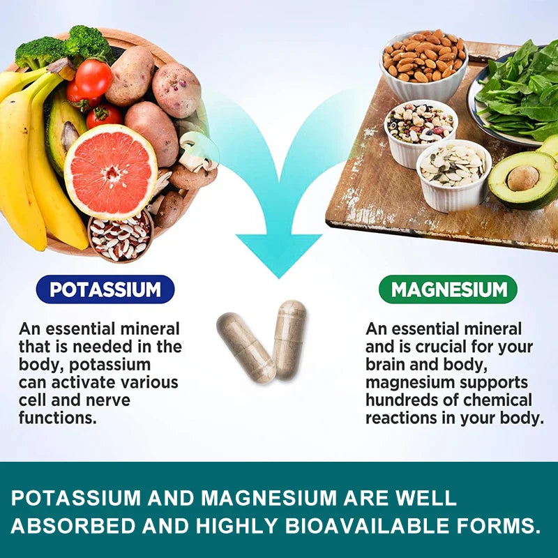 Mulittea Easily Absorbed Complex Potassium Magnesium Supplement Capsules for For Leg Spasms Muscle& Bone and Heart Health