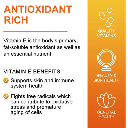 Mulittea Vitamin E Capsules Helps Blood Birculation and Antioxidant &Brightens Skin Tone Daily Vitamin Supplement Beauty Health