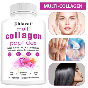 Multi-Collagen Peptides Supplement - Skin, Hair, Nails, Bone and Joint Health, Immunity, Free Radical Balance, Non-GMO