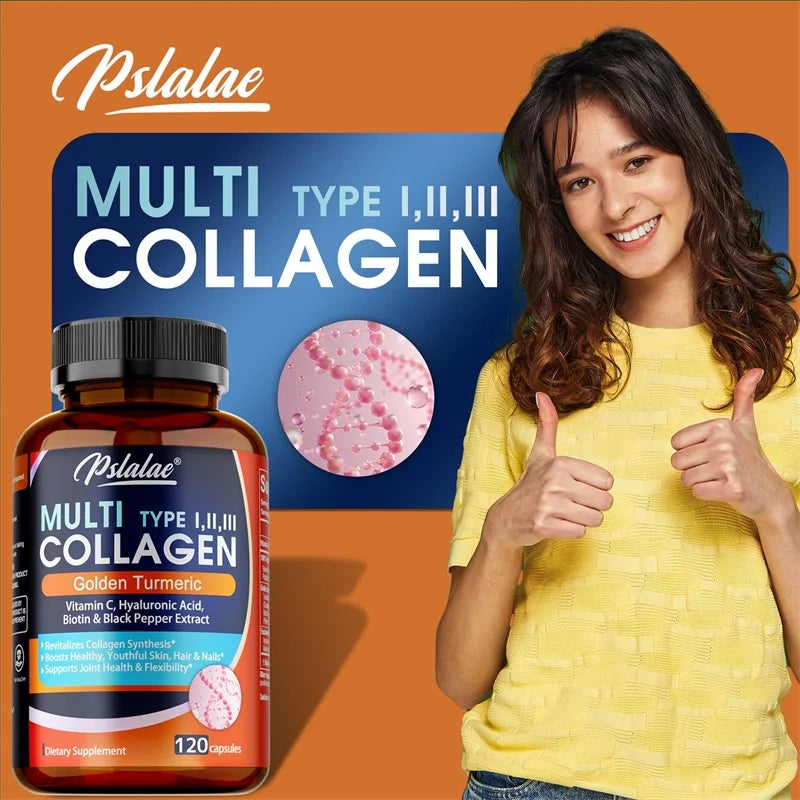 Multi Collagen Peptides with Golden Turmeric - Antioxidant, Moisturizes Skin, Reduces Fine Lines, Supports Skin, Hair and Joints