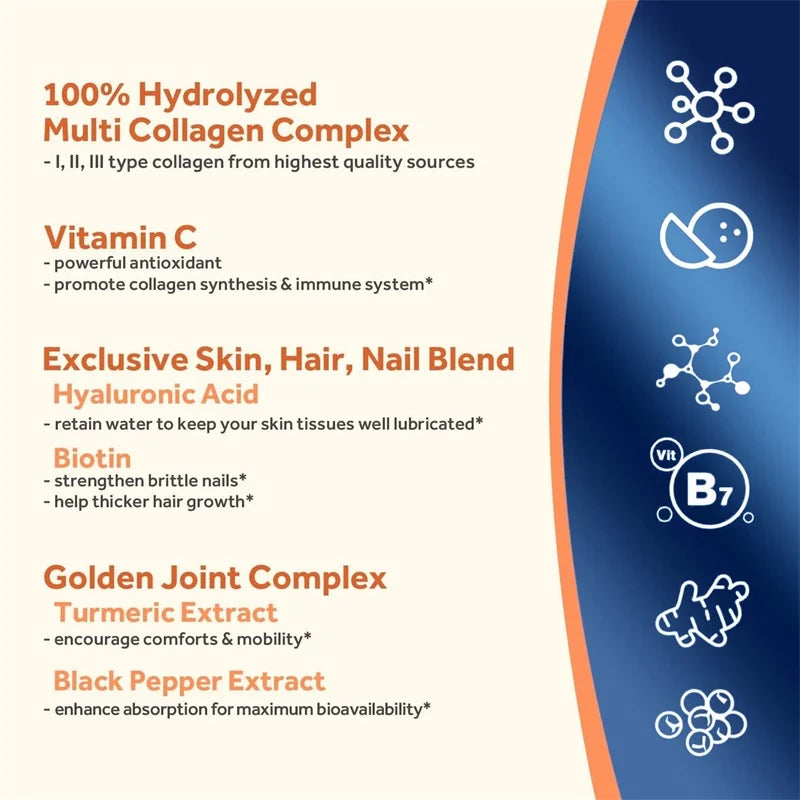 Multi Collagen Peptides with Golden Turmeric - Antioxidant, Moisturizes Skin, Reduces Fine Lines, Supports Skin, Hair and Joints