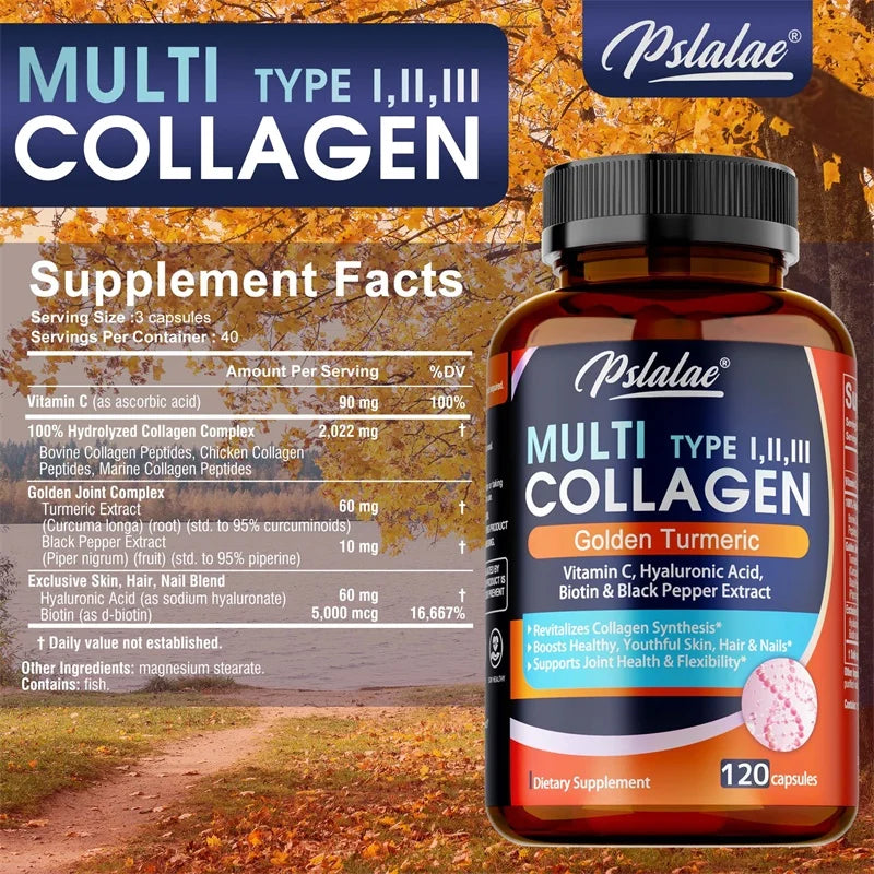 Multi Collagen Peptides with Golden Turmeric - Antioxidant, Moisturizes Skin, Reduces Fine Lines, Supports Skin, Hair and Joints