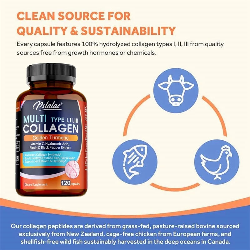 Multi Collagen Peptides with Golden Turmeric - Antioxidant, Moisturizes Skin, Reduces Fine Lines, Supports Skin, Hair and Joints