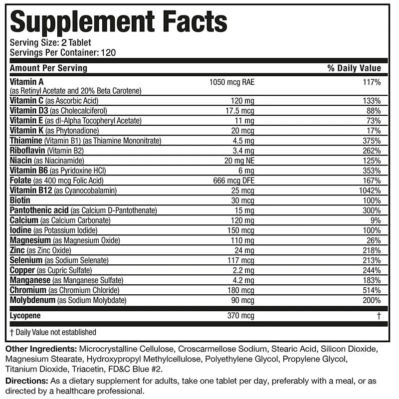 Multivitamin for men over 50 years old, natural high-quality formula, health supplement