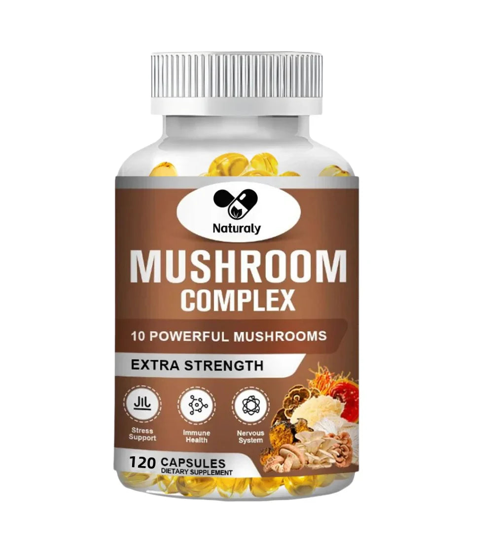 Mushroom Complex Supplement for Nootropic Brain Memory & Focus Immune Booster Natural Energy & Stress Relief