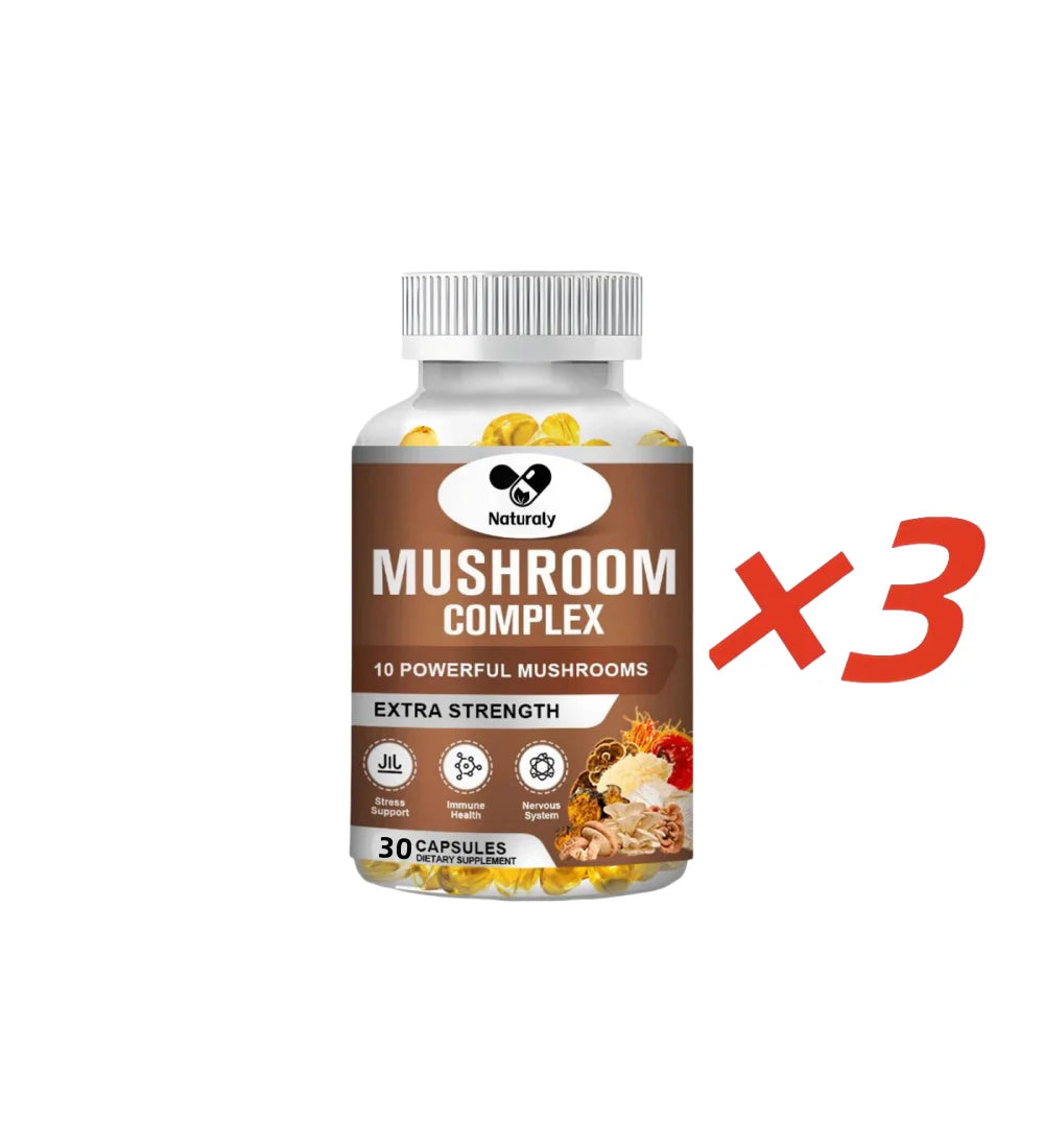 Mushroom Complex Supplement for Nootropic Brain Memory & Focus Immune Booster Natural Energy & Stress Relief