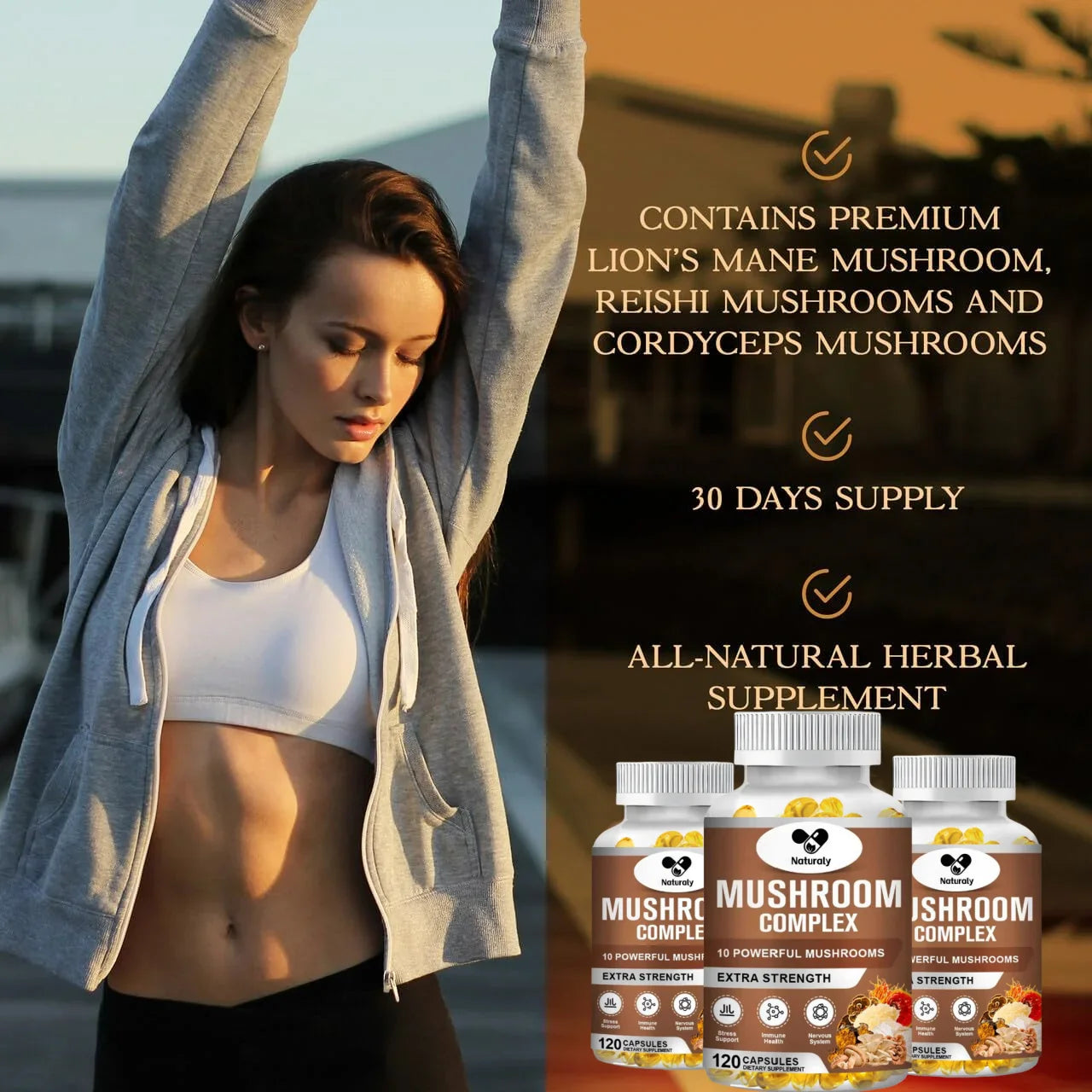 Mushroom Complex Supplement for Nootropic Brain Memory & Focus Immune Booster Natural Energy & Stress Relief