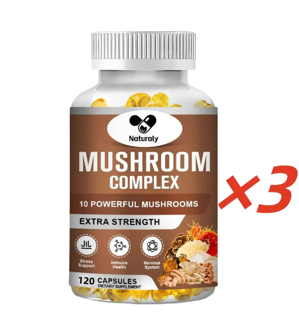 Mushroom Complex Supplement for Nootropic Brain Memory & Focus Immune Booster Natural Energy & Stress Relief