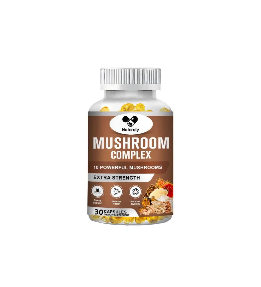 Mushroom Complex Supplement for Nootropic Brain Memory & Focus Immune Booster Natural Energy & Stress Relief