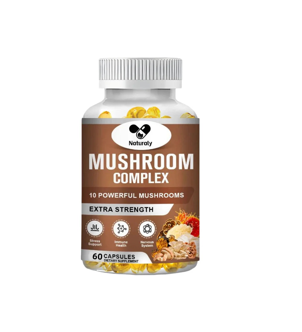Mushroom Complex Supplement for Nootropic Brain Memory & Focus Immune Booster Natural Energy & Stress Relief