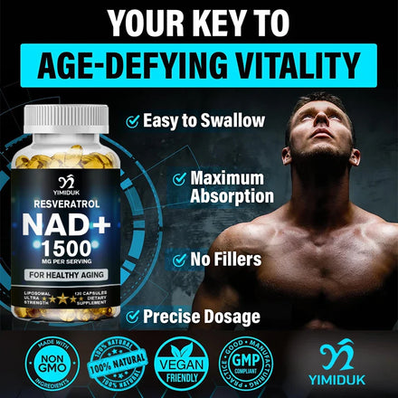 NAD Supplement, 1500mg - Liposomal NAD+ Supplement with Resveratrol, Stamina & Healthy Aging - Strength Capsules