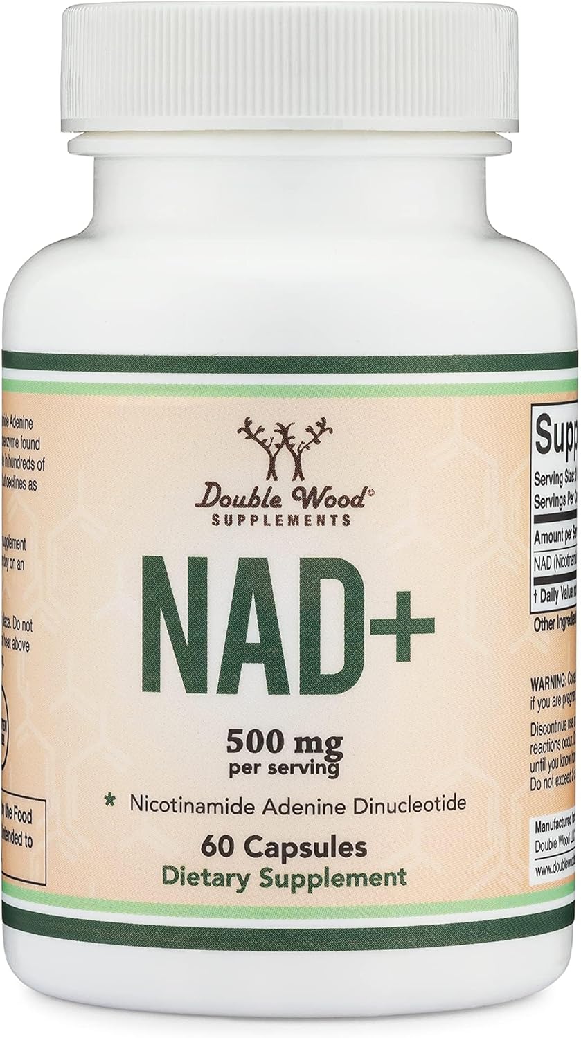 NAD Supplement (500mg of 95% Pure NAD+ Per Serving, 30 Day Supply) NAD Booster Similar to Nicotinamide Riboside (Third Party Tested, Vegan Safe, Non-GMO) by Double Wood