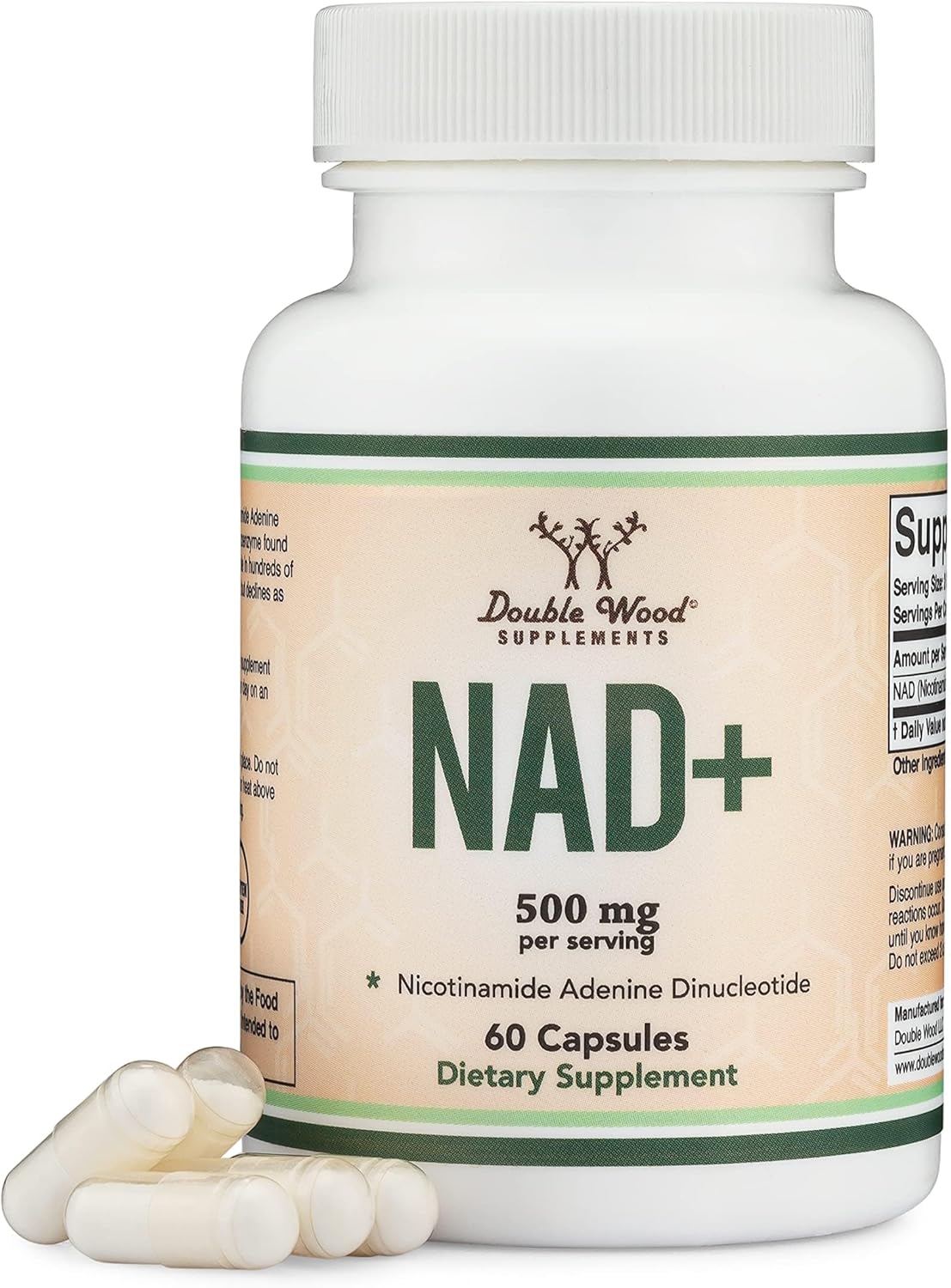 NAD Supplement (500mg of 95% Pure NAD+ Per Serving, 30 Day Supply) NAD Booster Similar to Nicotinamide Riboside (Third Party Tested, Vegan Safe, Non-GMO) by Double Wood